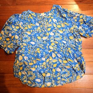 LOFT blue paisley puff sleeve blouse EUC XL